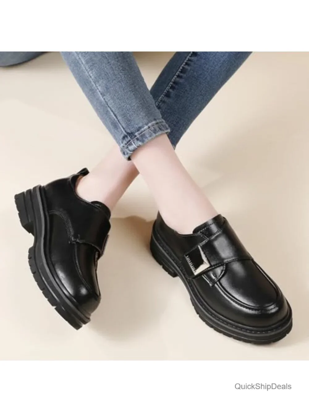 Chunky Platform Loafers for Women Slip On Faux Leather Comfort Shoes